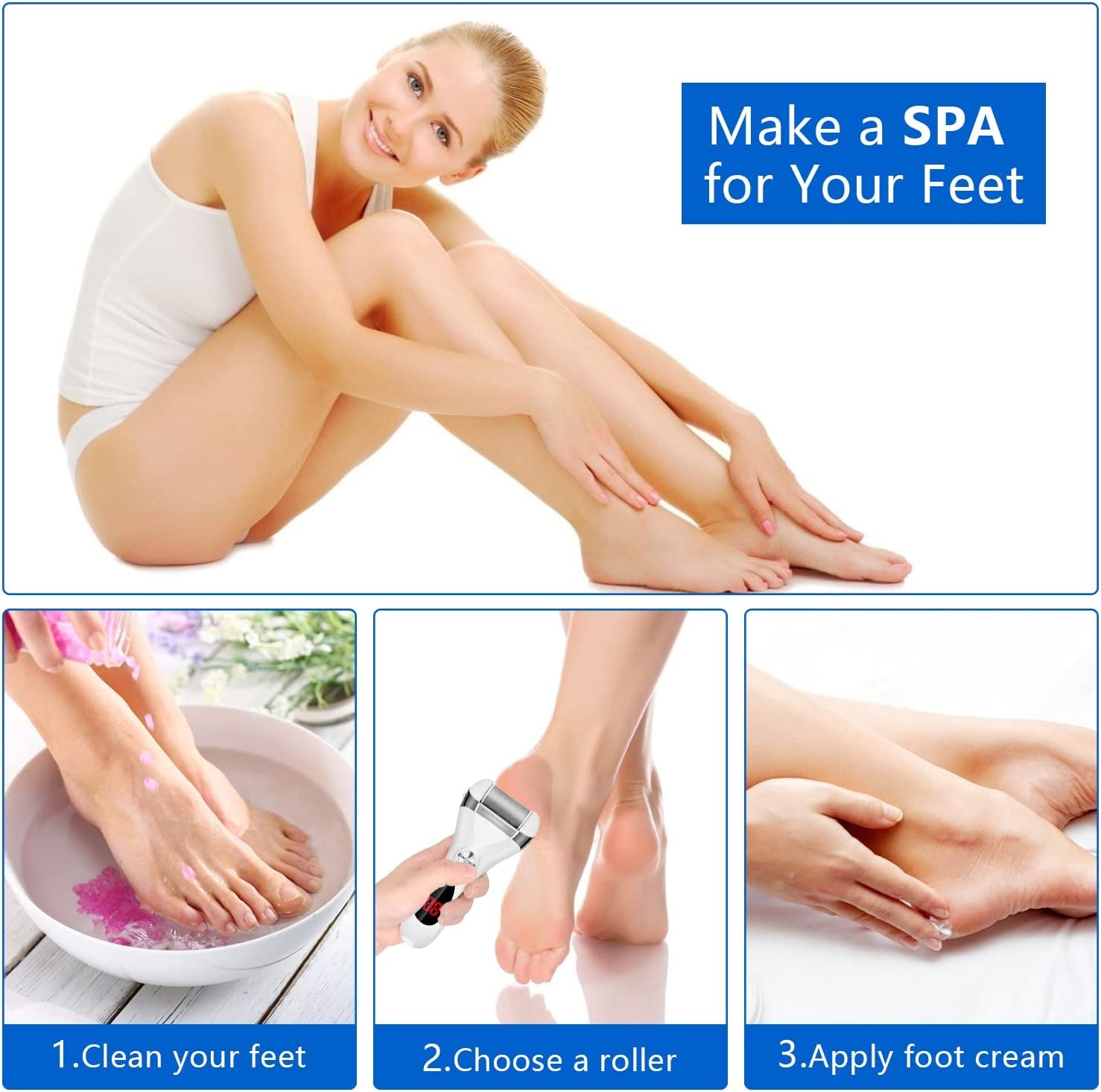 Electric Foot Callus Remover Kit, Elmchee Rechargeable Callous Removers 3 Grinding Heads Waterproof Foot Scrubber File, Professional Pedicure Tools Kit Feet Care for Dead, Cracked Dry Skin Health & Beauty > Personal Care > Foot Care Elmchee   