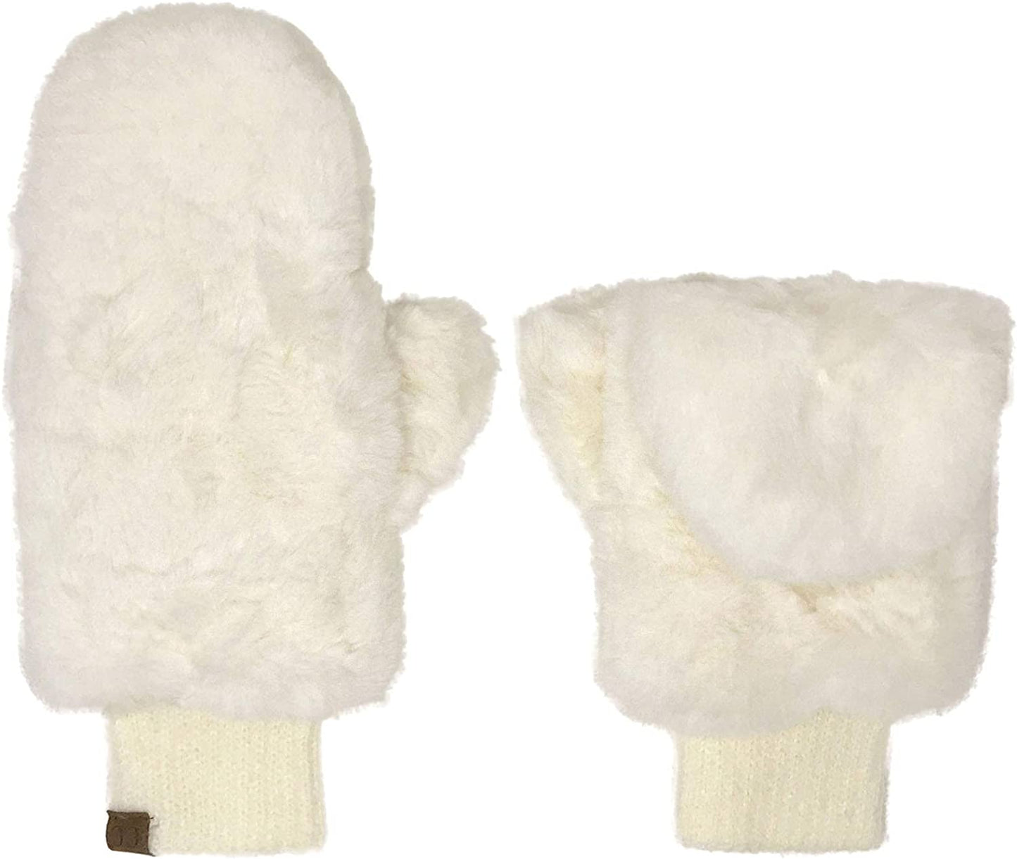 CC Soft Faux Fur Fuzzy Lined Flip up down Top Fingerless Mitten Gloves Apparel & Accessories > Clothing Accessories > Gloves & Mittens C.C Solid Ivory  