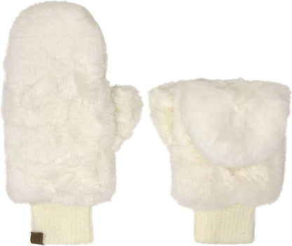 CC Soft Faux Fur Fuzzy Lined Flip up down Top Fingerless Mitten Gloves Apparel & Accessories > Clothing Accessories > Gloves & Mittens C.C Solid Ivory  