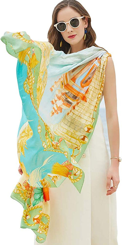 DANA XU Long Silk Fashion Oblong Floral Oversize Soft Scarf Wedding Shawls Beach Wraps Bandana Scarves for Women Apparel & Accessories > Clothing Accessories > Scarves & Shawls DANA XU 20 Green&yellow  