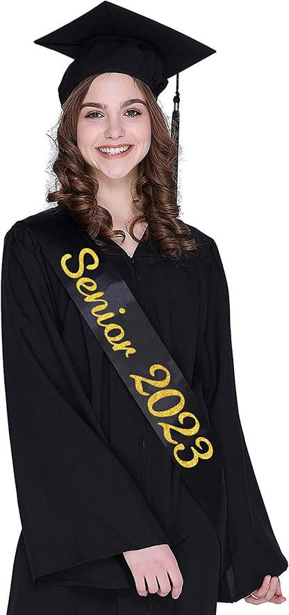 Black Senior 2023 Satin Sash - 2023 Graduation Sash - Finally Graduated - Senior Cheer Sash - Cheerleader Sash - Competition Sash Apparel & Accessories > Clothing Accessories > Sashes Partyprops   