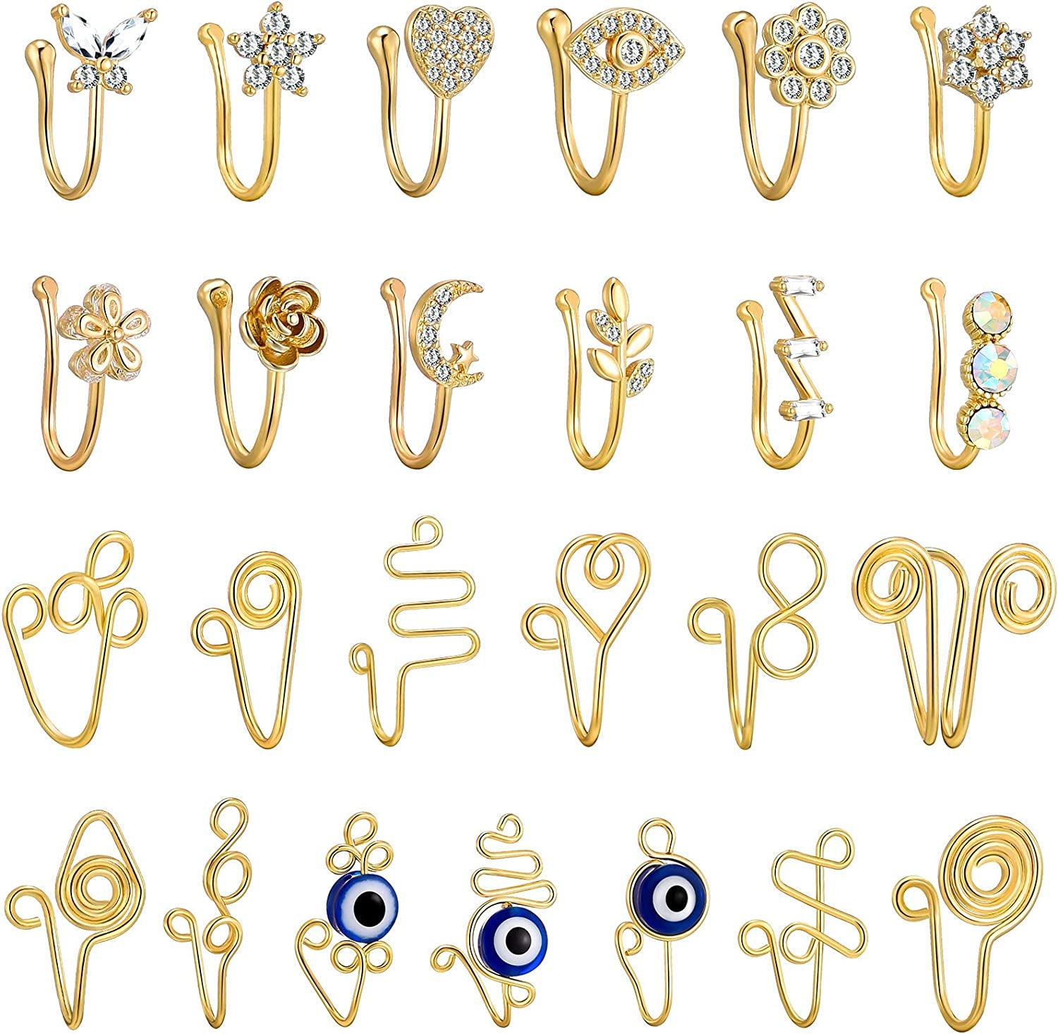 TAMHOO 25Pcs Fake Septum Fake Nose Ring Hoop for Women - Magnetic Nose Ring Nose Cuffs for Non Pierced Nose Apparel & Accessories > Jewelry > Body Jewelry TAMHOO #1-Golden-A  