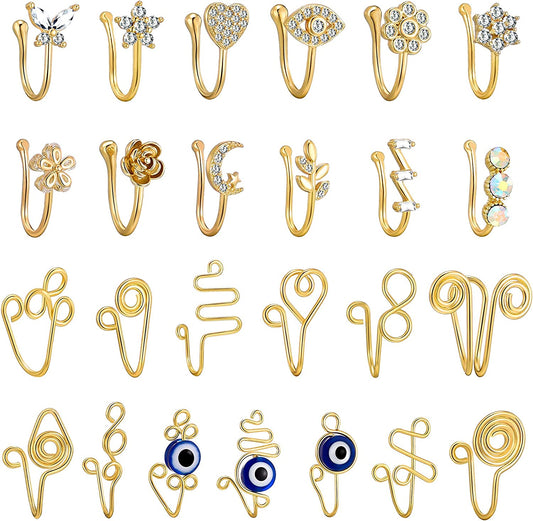 TAMHOO 25Pcs Fake Septum Fake Nose Ring Hoop for Women - Magnetic Nose Ring Nose Cuffs for Non Pierced Nose Apparel & Accessories > Jewelry > Body Jewelry TAMHOO #1-Golden-A  