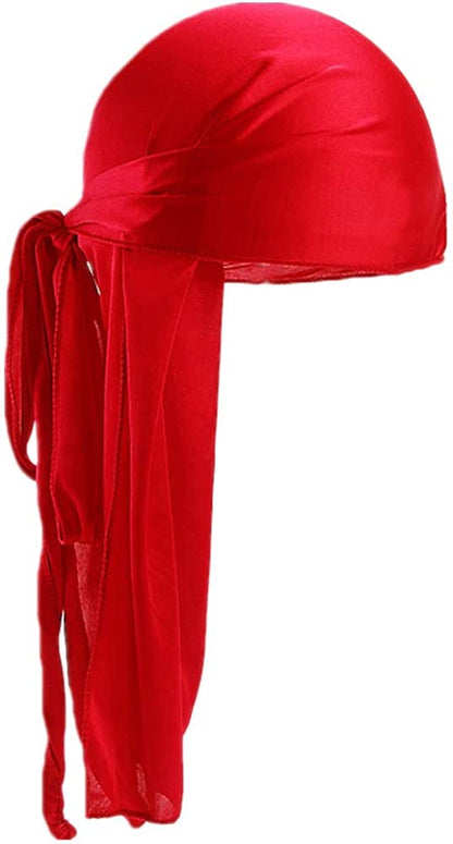Fxhixiy Men Women Durag Extra Long-Tail Headwraps Silky Satin Pirate Cap Bandana Hat for 360 Waves Apparel & Accessories > Clothing Accessories > Bandanas & Headties Fxhixiy Red  