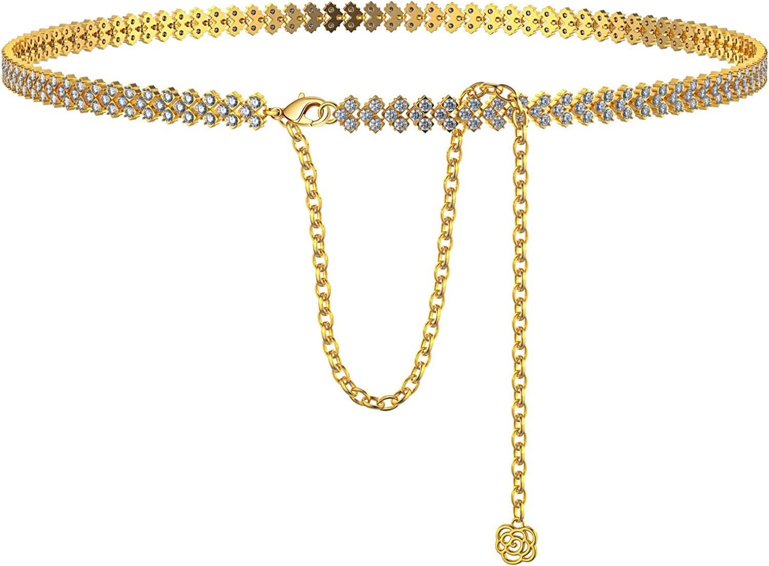 Rhinestone Body Chains Jewelry for Women and Girls Sexy Belly Waist Chain Bikini Beach Accessories Suitable for a Variety of Carnival Scenes Apparel & Accessories > Jewelry > Body Jewelry luyawang gold3  