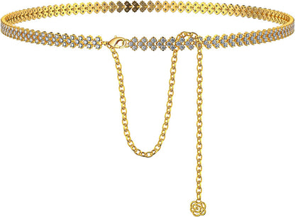 Rhinestone Body Chains Jewelry for Women and Girls Sexy Belly Waist Chain Bikini Beach Accessories Suitable for a Variety of Carnival Scenes Apparel & Accessories > Jewelry > Body Jewelry luyawang gold3  