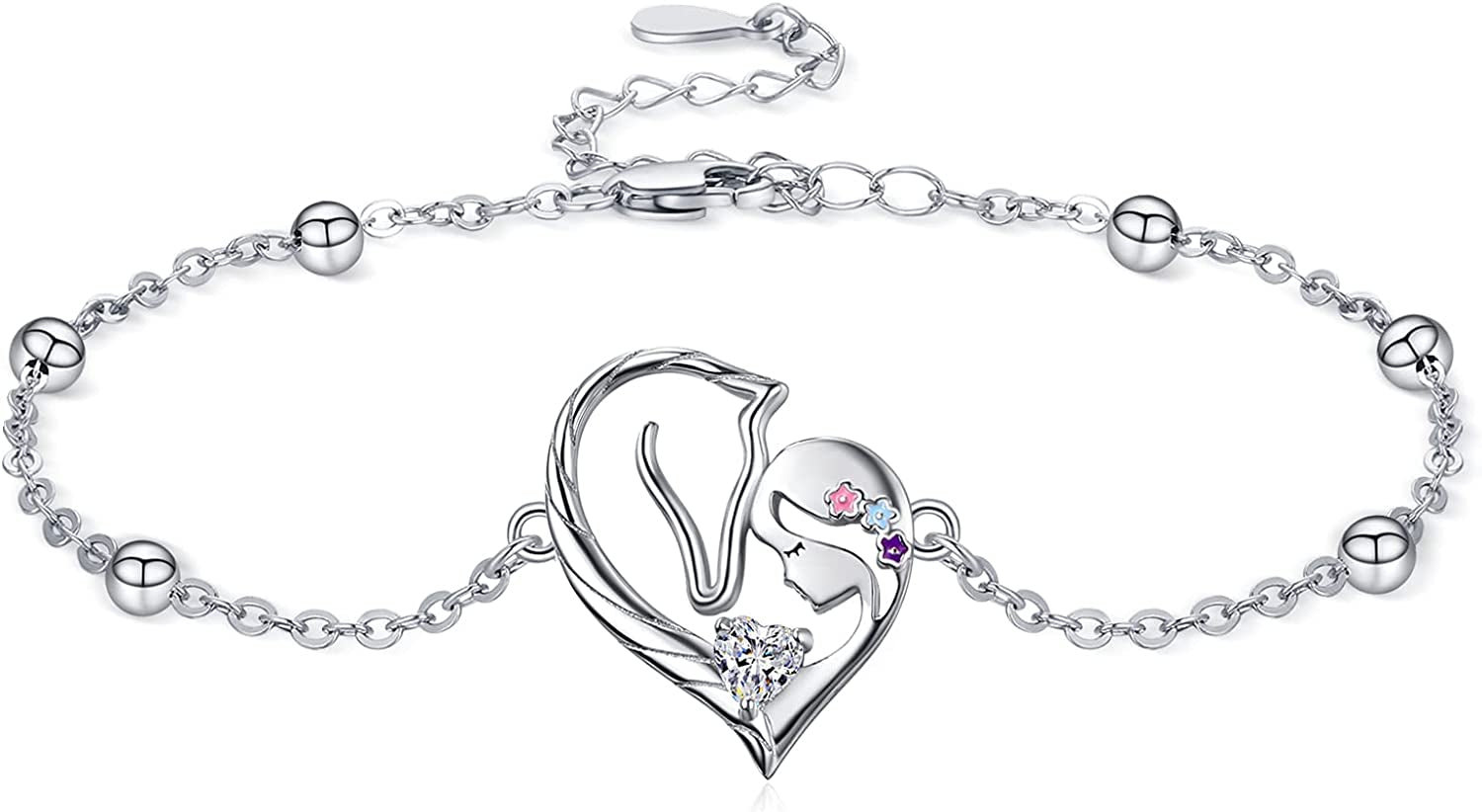 TANGPOET 925 Sterling Silver Anklet Bracelet for Women, Dainty Charm Bracelets Animal Jewelry Birthday Gifts for Mother Daughter Teens Girls Apparel & Accessories > Jewelry > Anklets TANGPOET Horse Bracelet April  