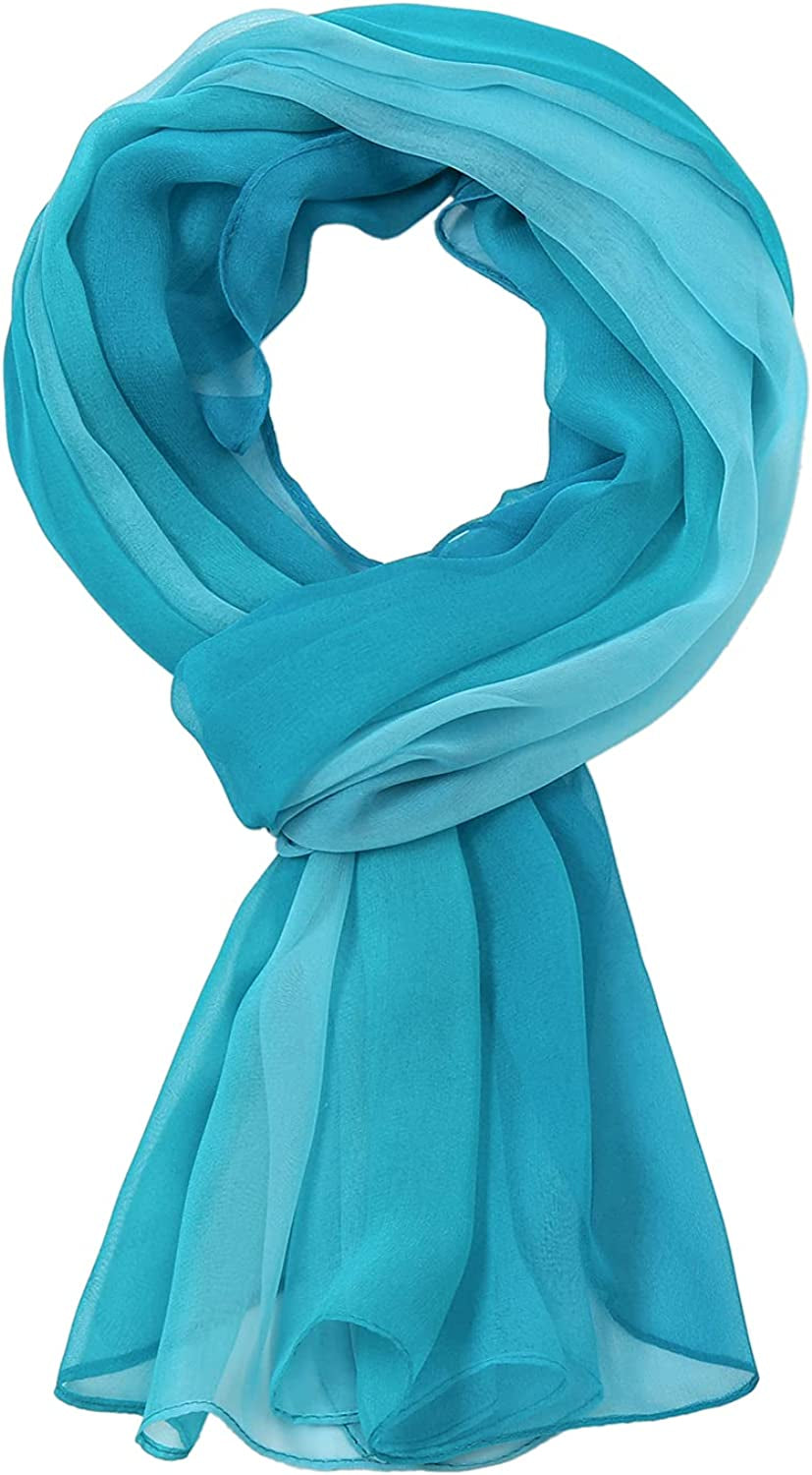Ombre Silk Scarf Oblong Gradiente Scarves Lightweight Accent Scarfs for Women Apparel & Accessories > Clothing Accessories > Scarves & Shawls Yeieeo Teal  