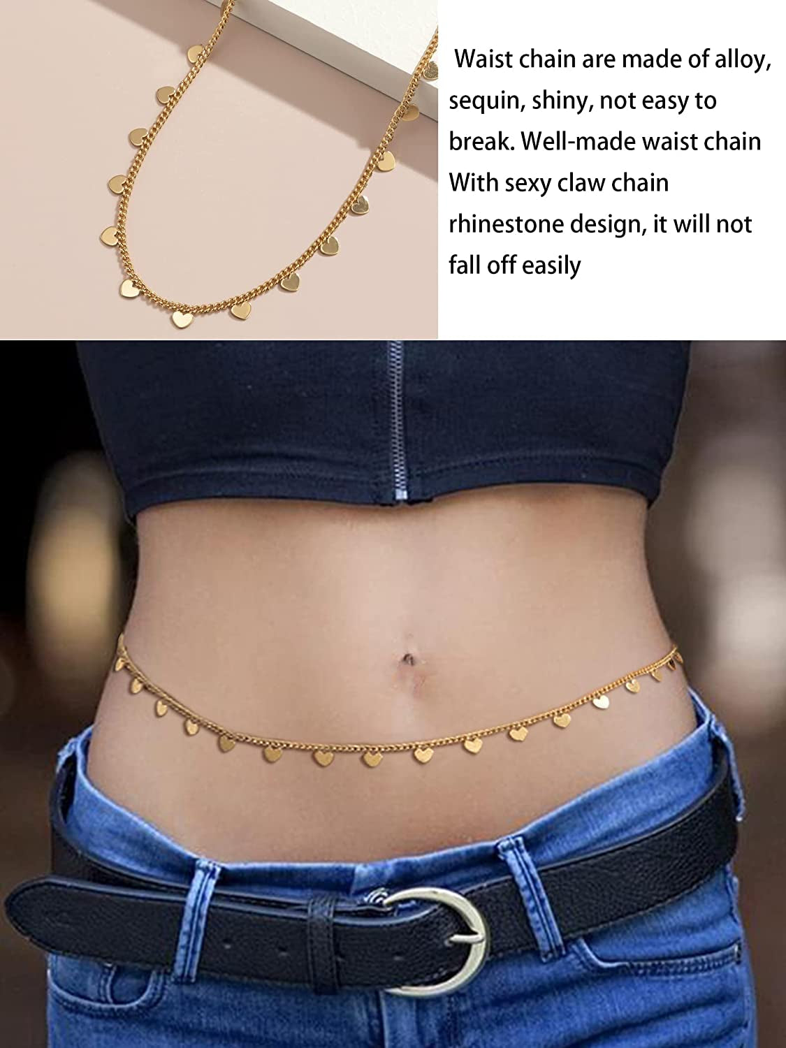 Body Chain Waist Chain Rhinestones Belly Waist Chain Jewelry Sexy Trendy Summer Beach Body Accessories for Women and Girls Apparel & Accessories > Jewelry > Body Jewelry Aonklot   