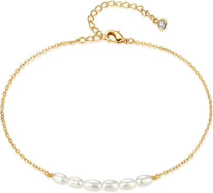 Dremmy Studios Simple Gold Chain Anklet,14K Gold/Silver Plated Dainty Summer Beach Anklets for Women Apparel & Accessories > Jewelry > Anklets DREMMY STUDIOS Pearl  
