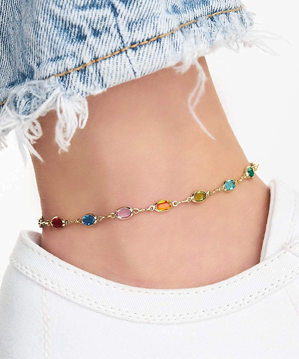Barzel 18K Gold Plated Gold and Multi Color Crystal Baguette Anklet Apparel & Accessories > Jewelry > Anklets Barzel   