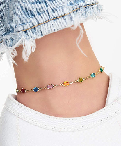 Barzel 18K Gold Plated Gold and Multi Color Crystal Baguette Anklet Apparel & Accessories > Jewelry > Anklets Barzel   