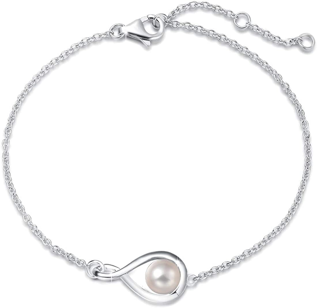 FANCIME 925 Sterling Silver Birthstone Bracelets for Women Dainty Simple Infinity Bracelet Fine Jewelry Birthday Anniversary Christmas Gifts for Girls Mom Wife Her, Chain Length 6.7"+1.2" Extend Apparel & Accessories > Jewelry > Bracelets FANCIME Jun.-Pearl  
