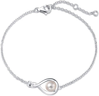 FANCIME 925 Sterling Silver Birthstone Bracelets for Women Dainty Simple Infinity Bracelet Fine Jewelry Birthday Anniversary Christmas Gifts for Girls Mom Wife Her, Chain Length 6.7"+1.2" Extend Apparel & Accessories > Jewelry > Bracelets FANCIME Jun.-Pearl  