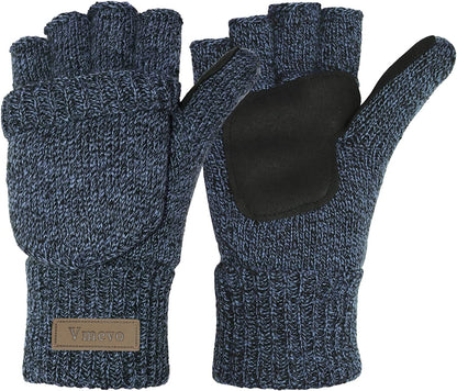 Winter Knitted Convertible Fingerless Gloves Wool Mittens Warm Mitten Glove for Women and Men Apparel & Accessories > Clothing Accessories > Gloves & Mittens ViGrace Navy Medium 