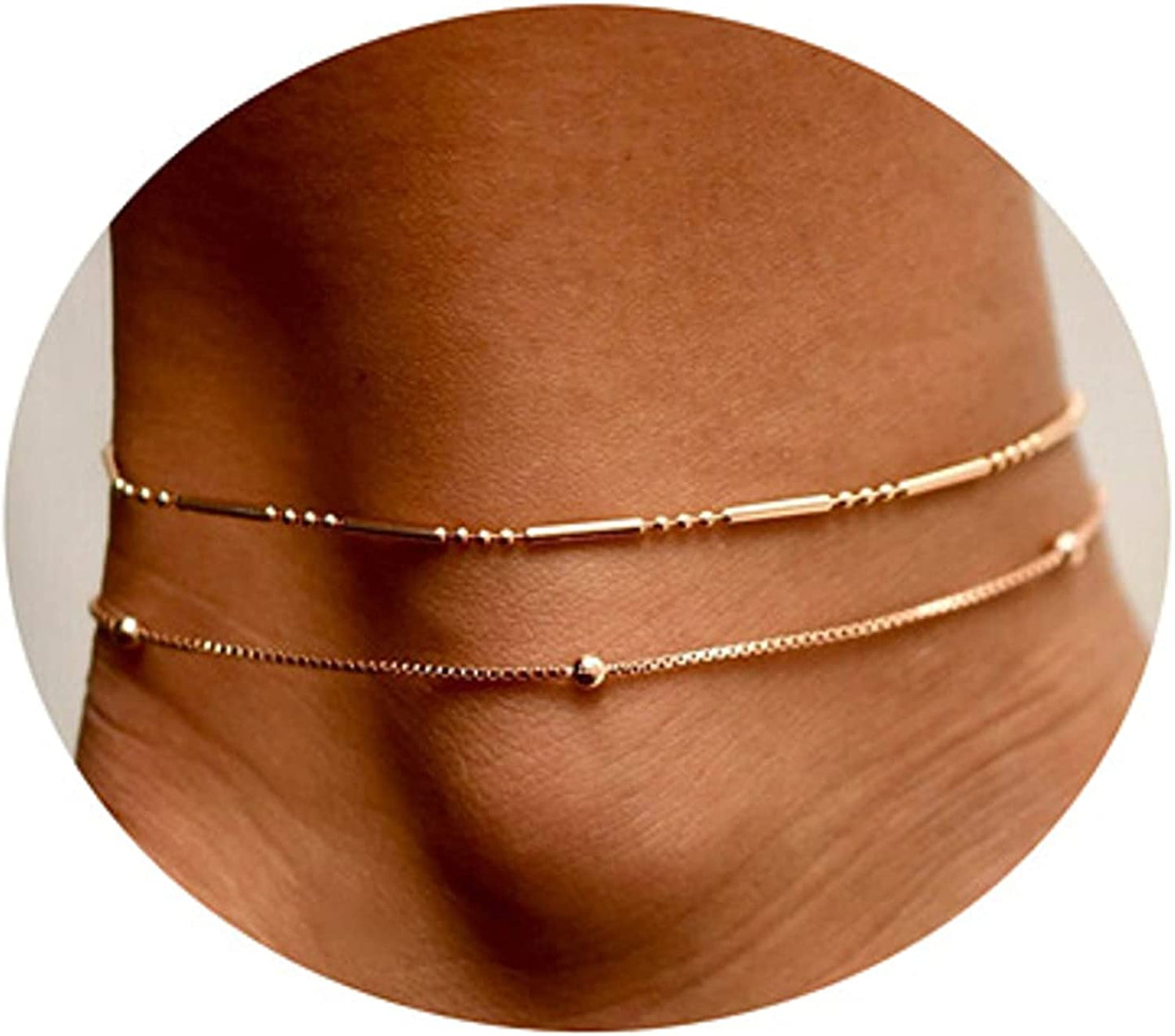 Pencros Dainty Layered Anklet,14K Gold Filled Cute Beads Satellite Chain Heart Boho Adjustable Anklets for Women Teen Girls Apparel & Accessories > Jewelry > Anklets Pencros layer bead-gold  