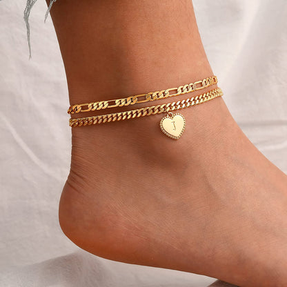 Gold Initial Ankle Bracelets for Women 14K Gold Plated Heart Initial Charm Gold Anklets for Women Cuban Link Chain Initial Anklet Bracelets for Women Figaro Chain Anklet Apparel & Accessories > Jewelry > Anklets BRIJEWLIC   