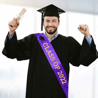 Purple “Class of 2022” Graduation Sash | Gold Glitter Letter Graduate Satin Sash | Funny Graduation Gifts for Boy or Girl| 2022 Graduation Celebration Party Supplies Apparel & Accessories > Clothing Accessories > Sashes Partyprops   