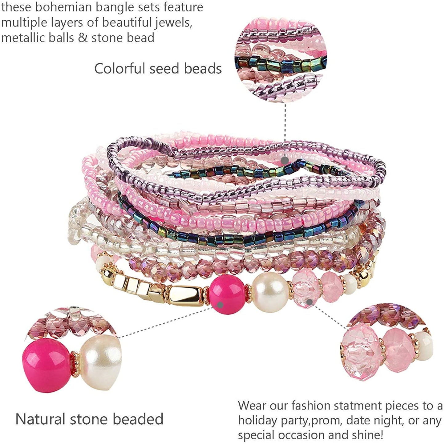 FIBO STEEL 6 Sets Bohemian Stackable Bead Bracelets for Women Stretch Multilayered Bracelet Set Multicolor Jewelry Apparel & Accessories > Jewelry > Bracelets FIBO STEEL   
