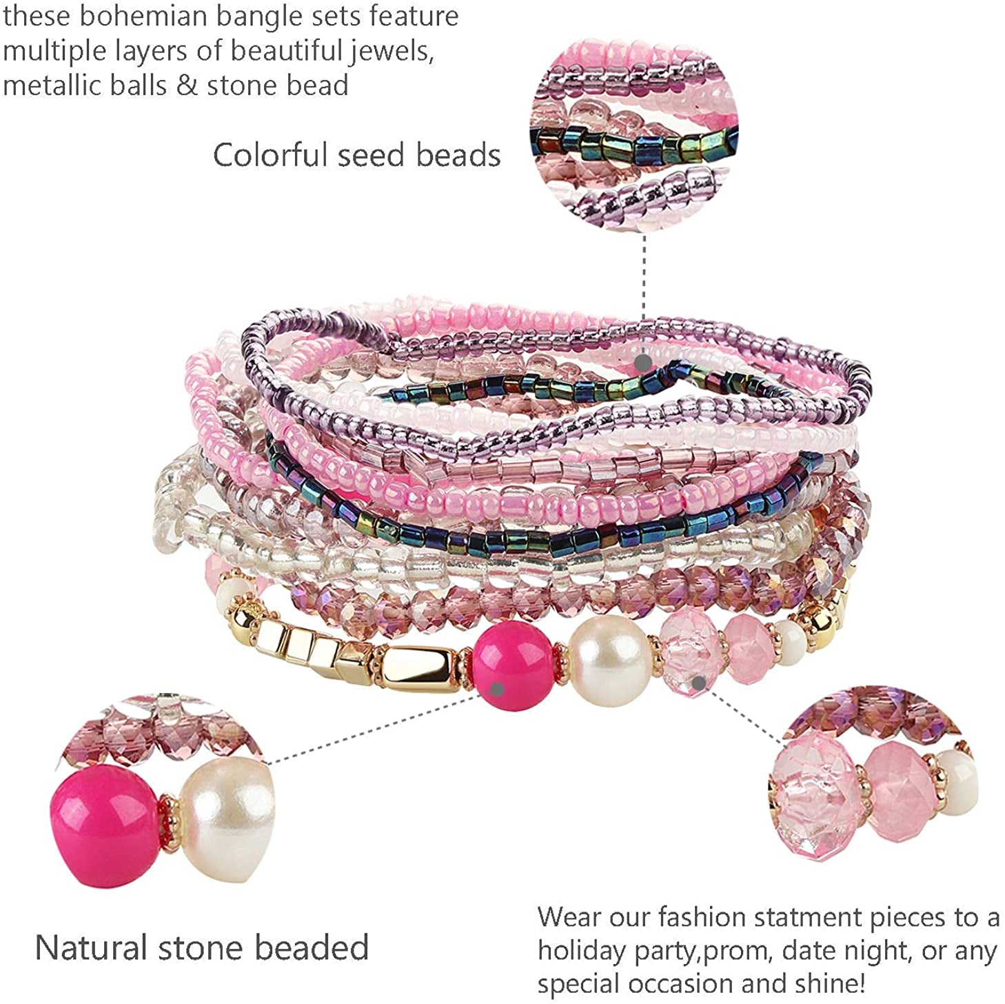 FIBO STEEL 6 Sets Bohemian Stackable Bead Bracelets for Women Stretch Multilayered Bracelet Set Multicolor Jewelry Apparel & Accessories > Jewelry > Bracelets FIBO STEEL   