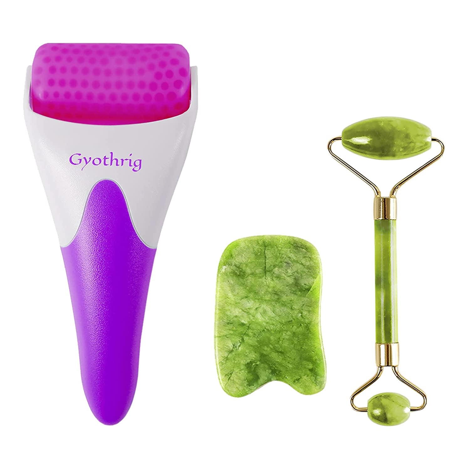 Jade Face Gua Sha Roller – Ice Facial Eye Massage Stone Gifts for Mom Mothers Day Natural Cooling anti Wrinkle Skin Care Tools Treatment for Puffiness Migraine Pain Relief Minor Injury Muscle Relaxing Health & Beauty > Personal Care > Cosmetics > Cosmetic Tools > Skin Care Tools Gyothrig purple  