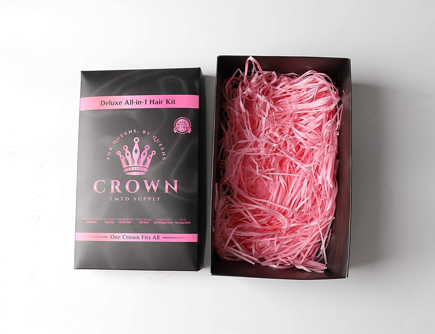 Queen Box Deluxe Womens -7 in 1 Hair Care Kit: Detangler Brush, Bonnet, Rat Tail Comb, Silky Scarf, Spray Bottle and BONUS Hair Ties. for Afro Curly & Straight Hair Health & Beauty > Personal Care > Hair Care Crown Quality   