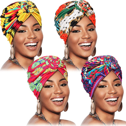 SATINIOR 4 Pieces African Pattern Headwrap Pre-Tied Bonnet Turban Knot Beanie Cap Headwrap Hat Apparel & Accessories > Clothing Accessories > Headwear SATINIOR Flower Bird Style  