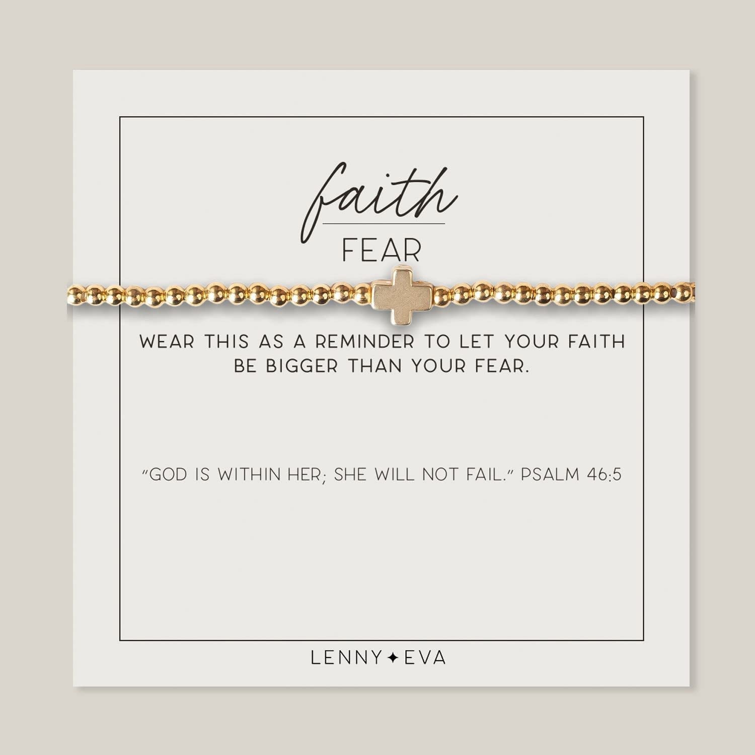 Lenny & Eva Faith over Fear Cross Stretchable Bracelets for Women, Inspirational Jewelry with Message on Card Apparel & Accessories > Jewelry > Bracelets Lenny & Eva Gold Bracelet 