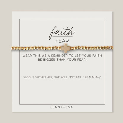 Lenny & Eva Faith over Fear Cross Stretchable Bracelets for Women, Inspirational Jewelry with Message on Card Apparel & Accessories > Jewelry > Bracelets Lenny & Eva Gold Bracelet 