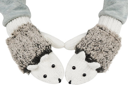 Double Layer Winter Thicken Warm Knit Mittens Cartoon Hedgehog Gloves Apparel & Accessories > Clothing Accessories > Gloves & Mittens Bienvenu White  