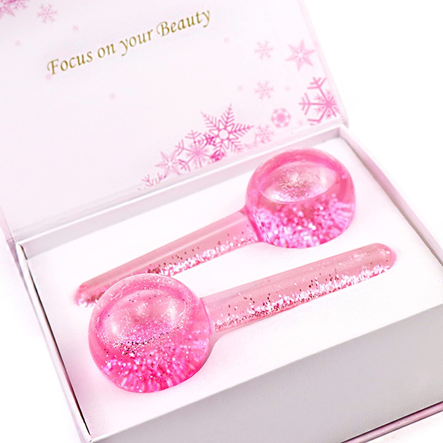 Poleview Ice Globes for Facials, Cooling Face Roller, Facial Massage Tools for Daily Skincare, Tightens Skin, Reduce Puffiness and Dark Circles, anti Ageing, Enhance Circulation - Pink, with Glitter Health & Beauty > Personal Care > Cosmetics > Cosmetic Tools > Skin Care Tools Poleview   