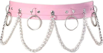 Twinklede Punk Leather Belly Waist Chain Belt Circle Body Chains Festival Rave Body Chain Jewelry for Women and Girls Apparel & Accessories > Jewelry > Body Jewelry Twinklede Pink  
