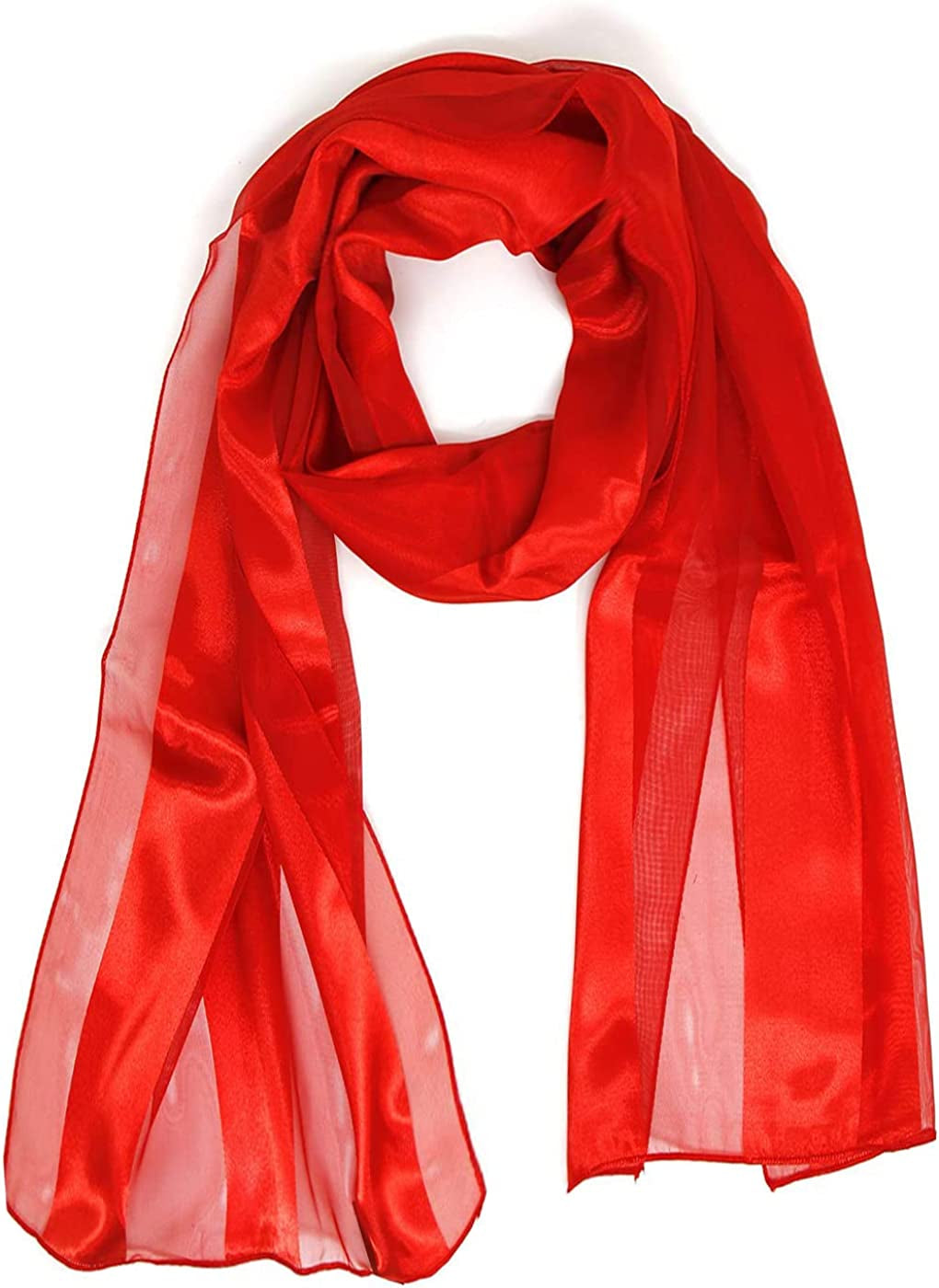 Scarfs for Women Lightweight Soft Silky Scarves 60" Long Satin Chiffon Stripe Neckerchief Gold Red Pink Black More Apparel & Accessories > Clothing Accessories > Scarves & Shawls SERENITA Red  
