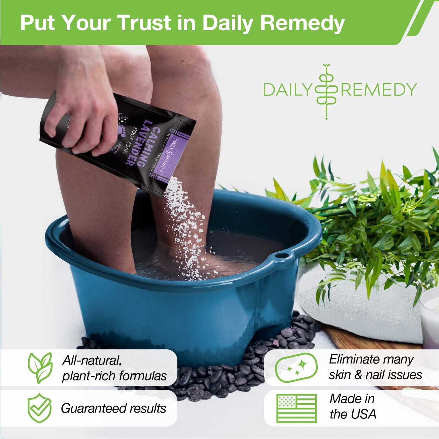 DAILY REMEDY Foot Soak Salts- Variety Pack of 4- Tea Tree Oil, Muscle Relief, Calming Lavender & Citrus Soak- for Foot Pain, Soreness, Athlete’S Foot, Odors, Calluses-Made in USA Health & Beauty > Personal Care > Foot Care DAILY REMEDY   