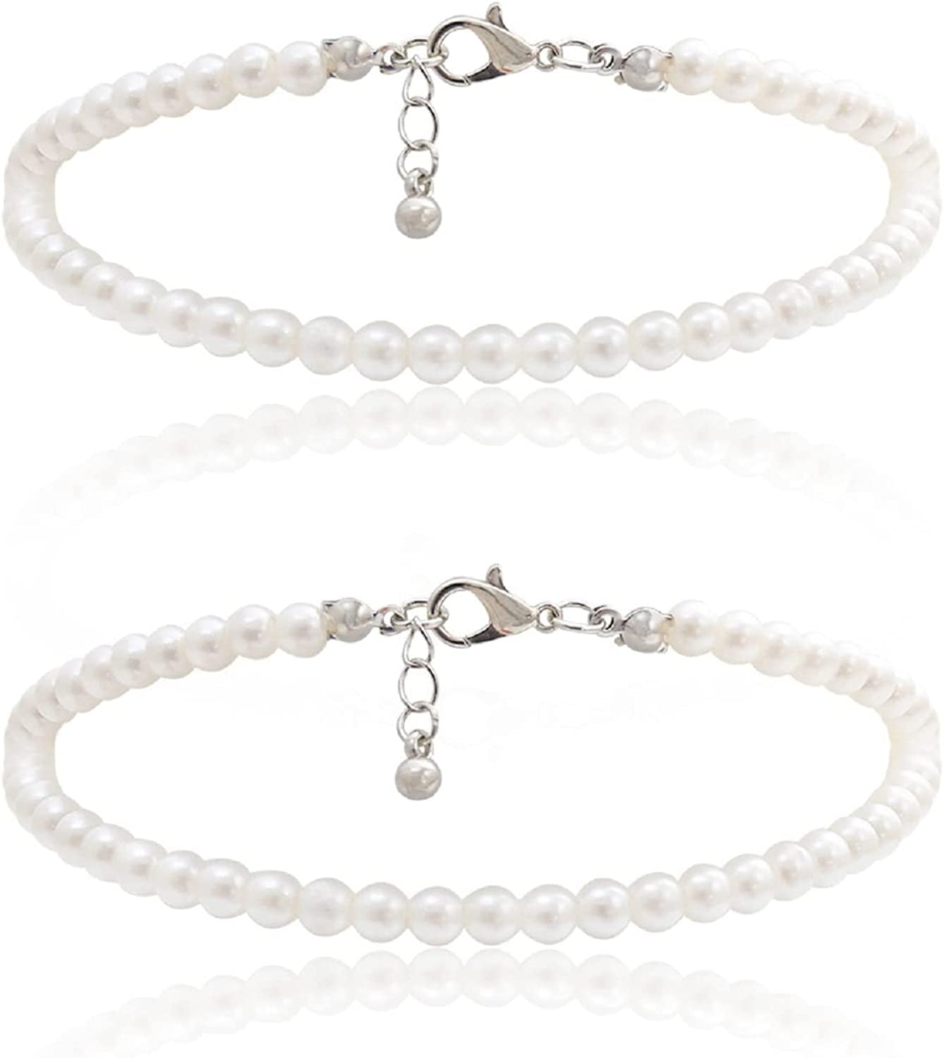 COLORFUL BLING 1Pc Pearl Handmade Anklet Simple Imitation Pearls Hand Woven Boho Foot Jewelry Anklet Bracelet Summer Beach for Women Girls Apparel & Accessories > Jewelry > Anklets COLORFUL BLING 2Pcs  