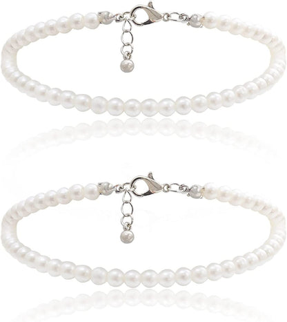 COLORFUL BLING 1Pc Pearl Handmade Anklet Simple Imitation Pearls Hand Woven Boho Foot Jewelry Anklet Bracelet Summer Beach for Women Girls Apparel & Accessories > Jewelry > Anklets COLORFUL BLING 2Pcs  