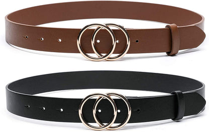 MORELESS 3 Pack Women'S Faux Leather Belts for Jeans Dress Pants, Fashion Waist Belts with Double O-Ring Buckle Apparel & Accessories > Clothing Accessories > Belts MORELESS Black+brown Suit waistline 31"-34" 