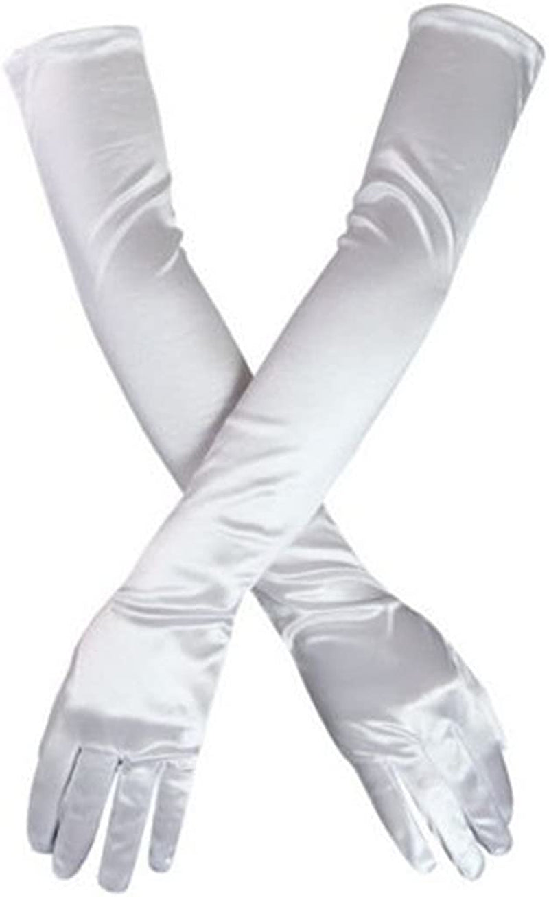 Dreamhigh Women'S Evening Party Mittens 21 " Long Black / White Satin Finger Gloves Apparel & Accessories > Clothing Accessories > Gloves & Mittens DreamHigh White  
