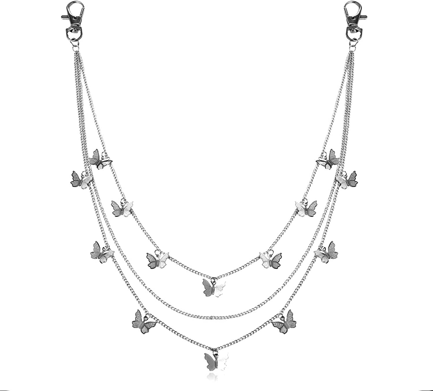 Tenghong2021 Punk Body Chain Goth Street Butterfly Belt Waist Chain Pants Chain Pocket Wallet Chain Gold Cuban Layered Jean Pants Belt Chains Waist Belly Body Chain Jewelry Apparel & Accessories > Jewelry > Body Jewelry tenghong2021 B  