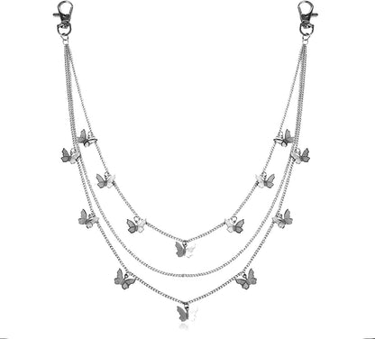 Tenghong2021 Punk Body Chain Goth Street Butterfly Belt Waist Chain Pants Chain Pocket Wallet Chain Gold Cuban Layered Jean Pants Belt Chains Waist Belly Body Chain Jewelry Apparel & Accessories > Jewelry > Body Jewelry tenghong2021 B  
