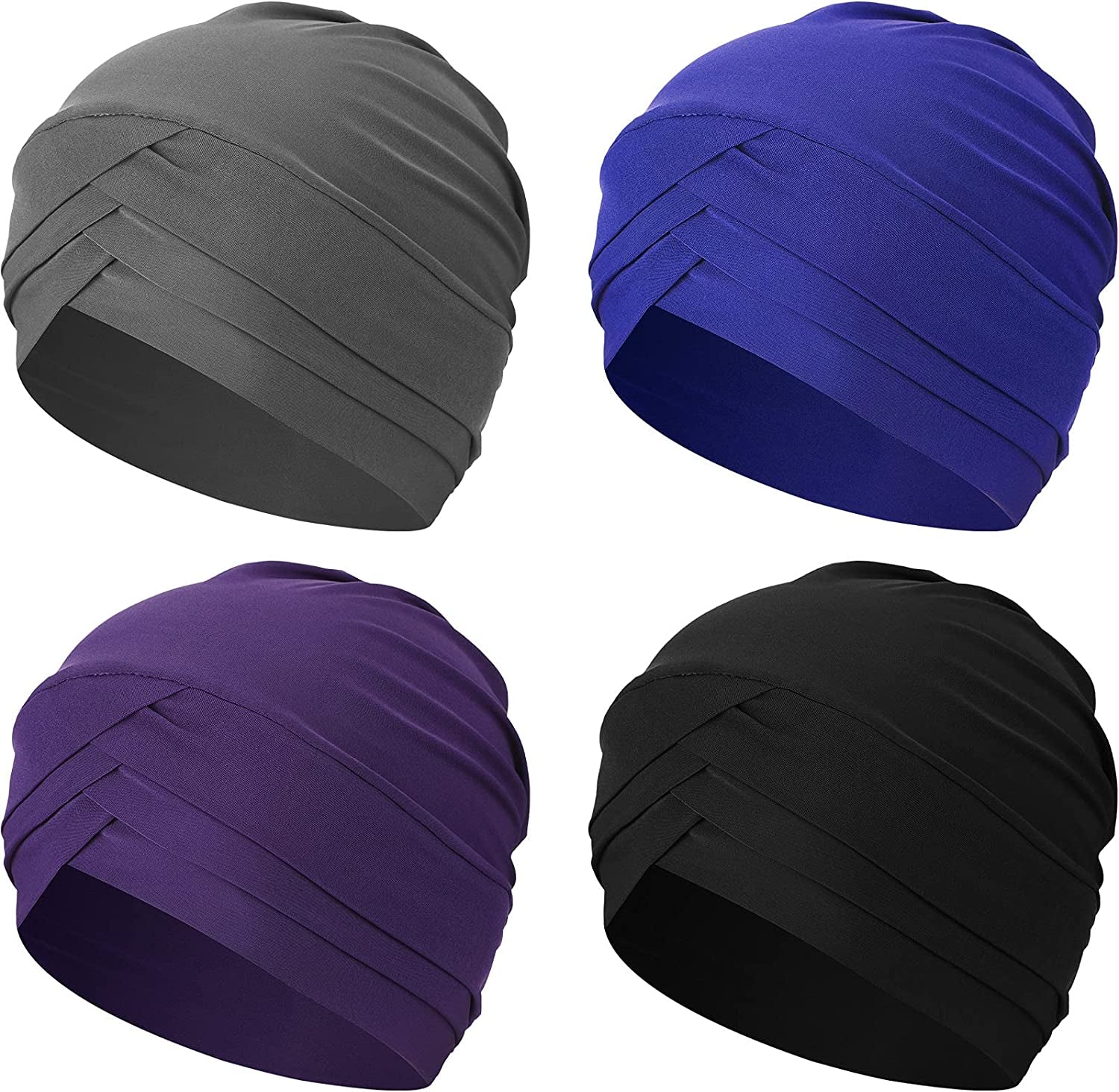 Geyoga 4 Pieces Women Turban Hats Slouchy Sleep Cap Headwrap Headwear Apparel & Accessories > Clothing Accessories > Headwear Geyoga Black, Royal Blue, Purple, Gray  