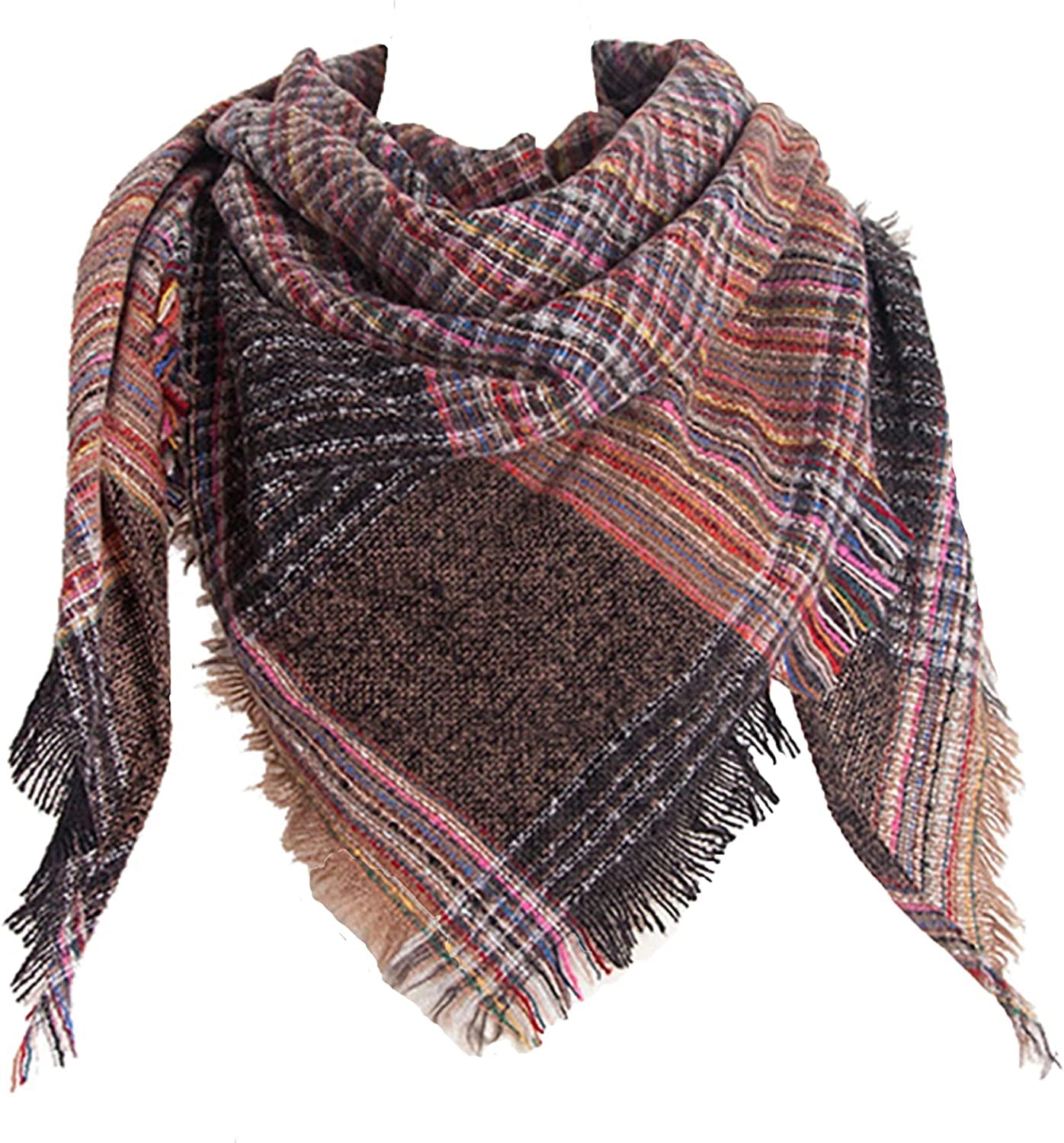 Wander Agio Womens Warm Scarf Triangle Shawls Winter Scarves Stripe Plaid Fichu Rough Surface Apparel & Accessories > Clothing Accessories > Scarves & Shawls Wander Agio Plaid Brown 39  