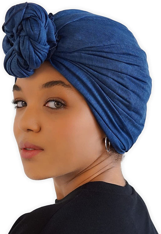 Head Wrap for Black Women - African Hair Wrap & Hair Scarf - Jersey Hair Turbans for Women - Soft & Breathable Headwrap Apparel & Accessories > Clothing Accessories > Bandanas & Headties Olivia Sylx Dark Blue Denim  