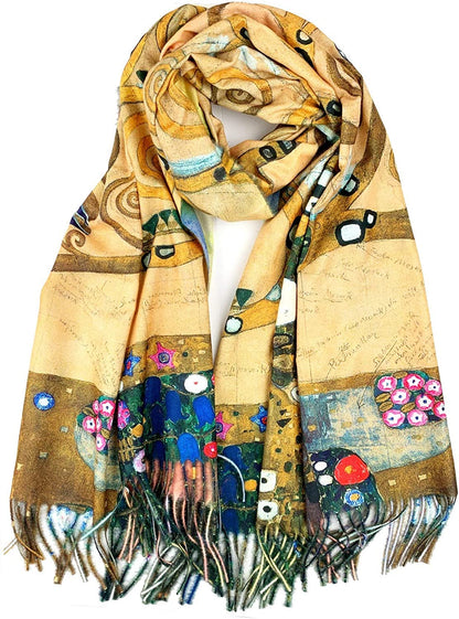 Plum Feathers Super Soft Cashmere Feel Double Sided Reversible Art Shawl Scarf Van Gogh Monet Klimt Inspired Apparel & Accessories > Clothing Accessories > Scarves & Shawls Plum Feathers Abstract Tree  