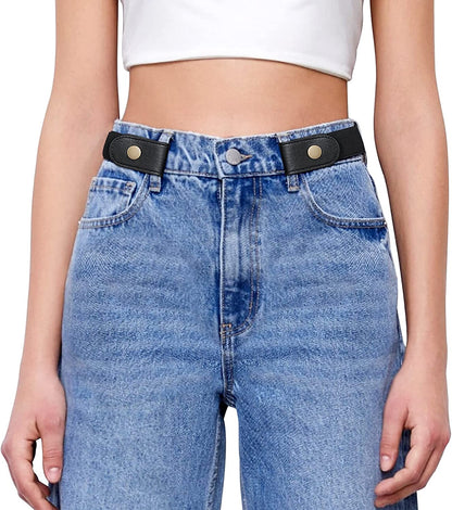 SANSTHS Buckle-Free Elastic Women Belt for Jeans without Buckle, Comfortable Invisible Belt No Bulge No Hassle Apparel & Accessories > Clothing Accessories > Belts SANSTHS B-black(copper Buckle) Fit pants 47"-65" 