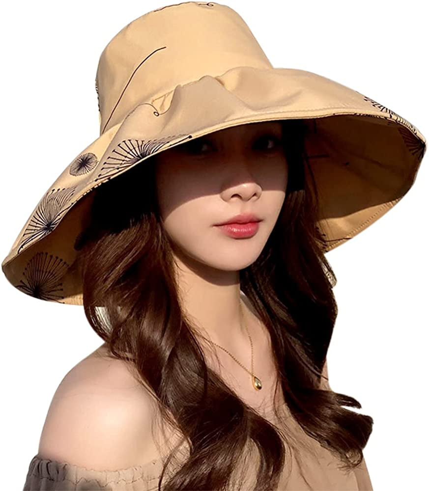Women Wide Brim Sun Hat Women Sun Large Brim Hat Foldable Summer Beach Cap for Fishing Hiking Apparel & Accessories > Clothing Accessories > Hats xbaihuix Khaki  
