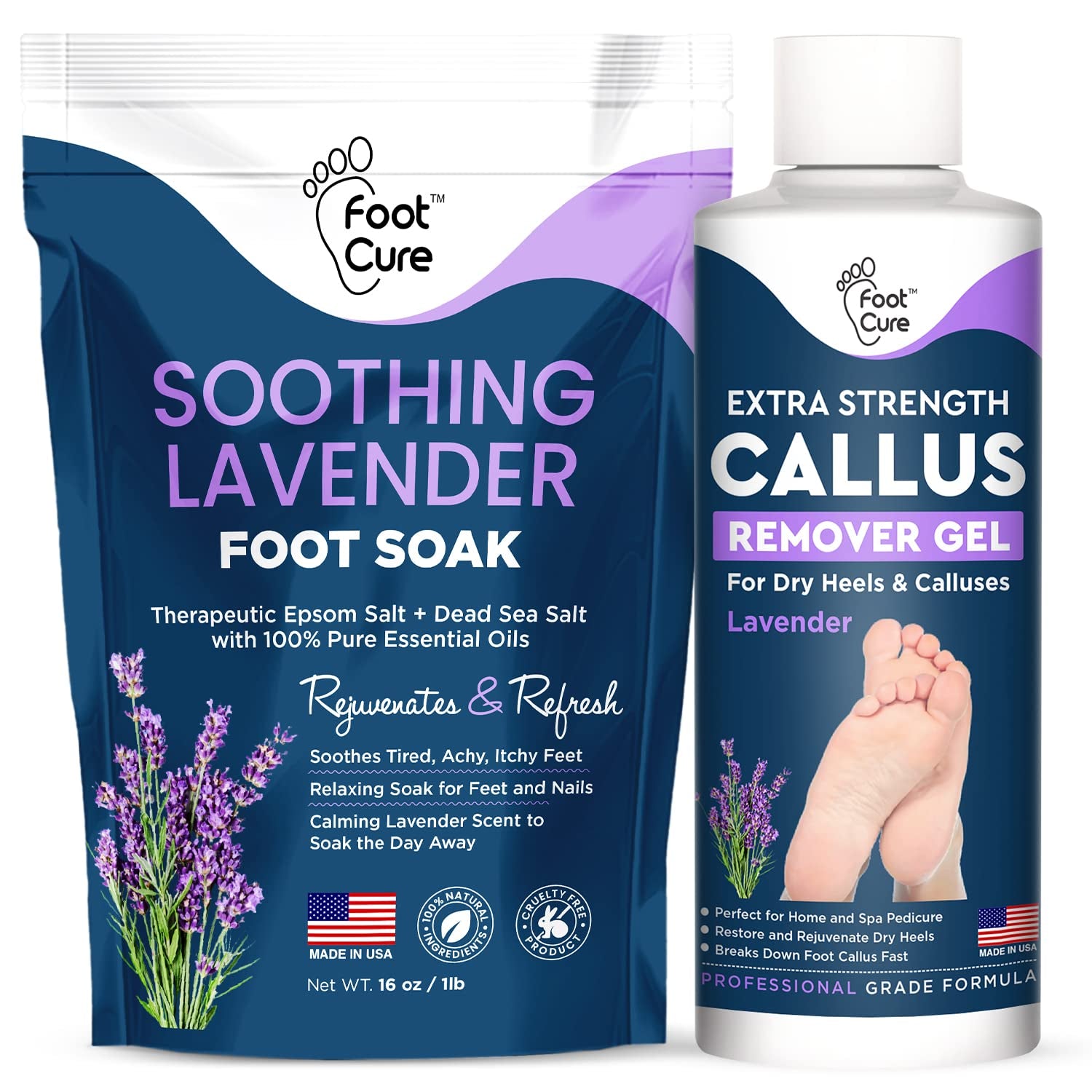 Tea Tree Foot Soak & Callus Remover Gel Kit - Extra Strength Callus Remover Gel & Antifungal Foot Soak with Epsom Salts for Calluses, Dry Cracked Heels, Toenail Fungus & Odor - Pedicure for Tired Feet Health & Beauty > Personal Care > Foot Care FOOT CURE Lavender  