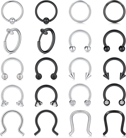 Mayhoop 16G Surgical Steel Horseshoe Nose Septum Rings Piercing Jewelry Cartilage Helix Tragus Earring Hoop Lip Horseshoe Piercing Retainer for Women Men 6Mm 8Mm 10Mm Apparel & Accessories > Jewelry > Rings Mayhoop Silver+Black  