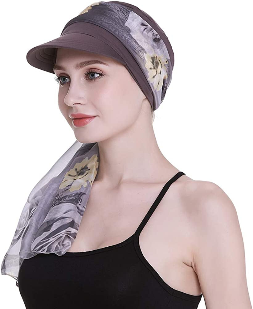 Newsboy Cap for Women Chemo Headwear with Scarfs Gifts Hair Loss Available All Year Apparel & Accessories > Clothing Accessories > Bandanas & Headties FocusCare Grey  