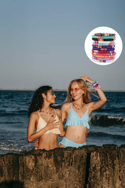 HYHONEY 12Pcs/Set Heishi Bracelet Surfer Bracelets for Women Stackable Clay Beaded Stretch Bracelets Elastic Layering Bracelets Boho Summer Beach Bracelets Jewelry Apparel & Accessories > Jewelry > Bracelets HYHONEY   